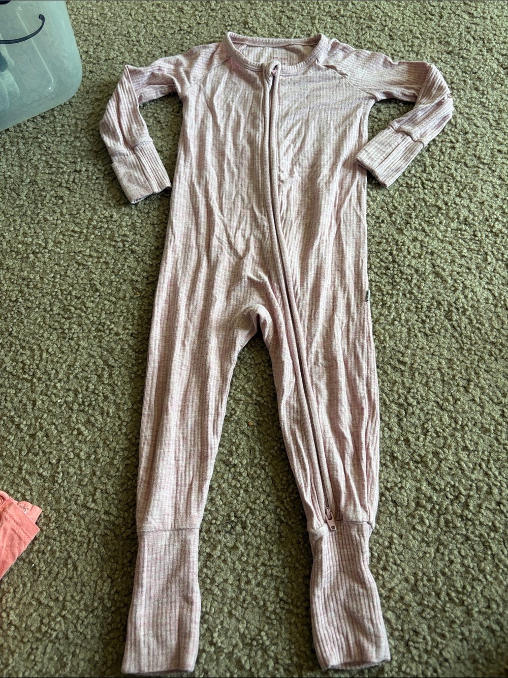 B73 Little Sleepies Bamboo Convertible Footie, Ribbed Heathered Mauve Color 6-12